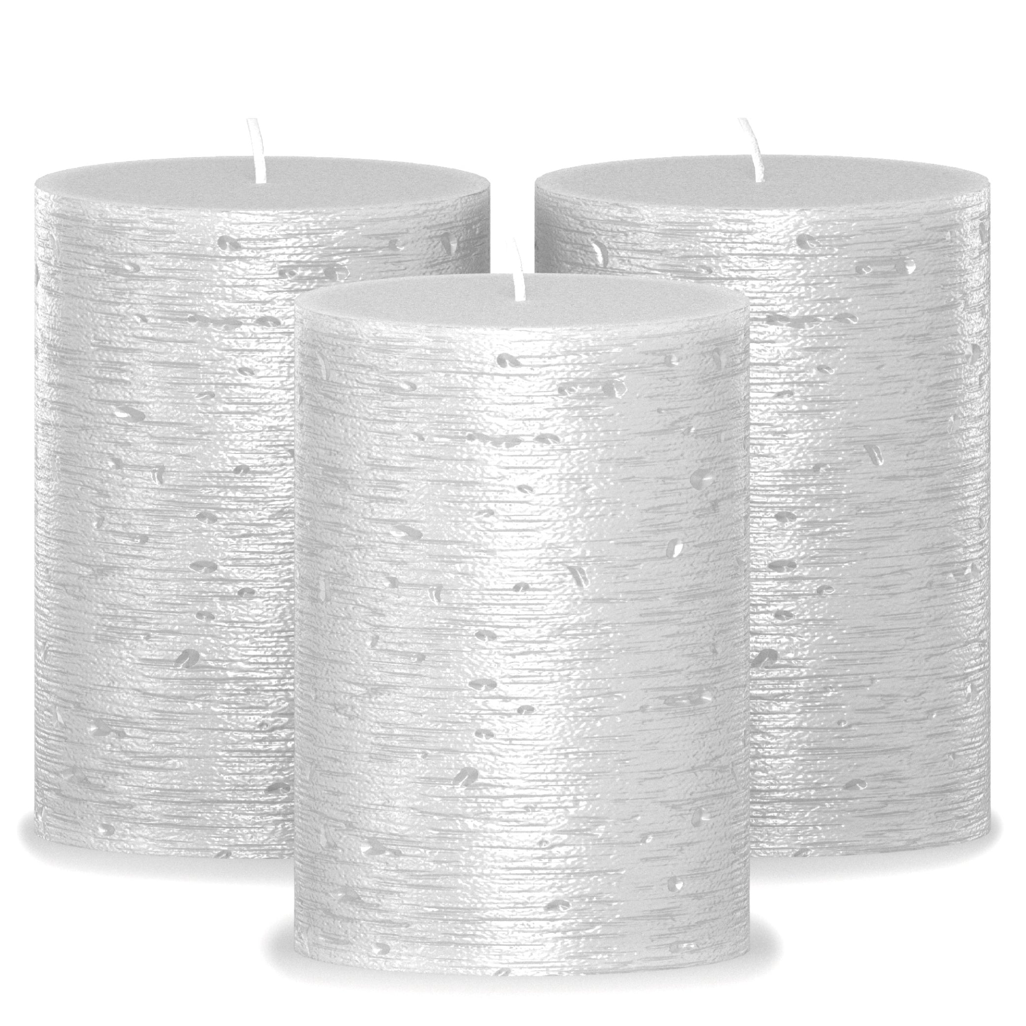 CANDWAX Silver Pillar Candles 4" - Set of 3pcs