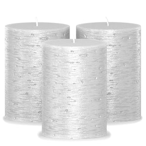 CANDWAX Silver Pillar Candles 4" - Set of 3pcs