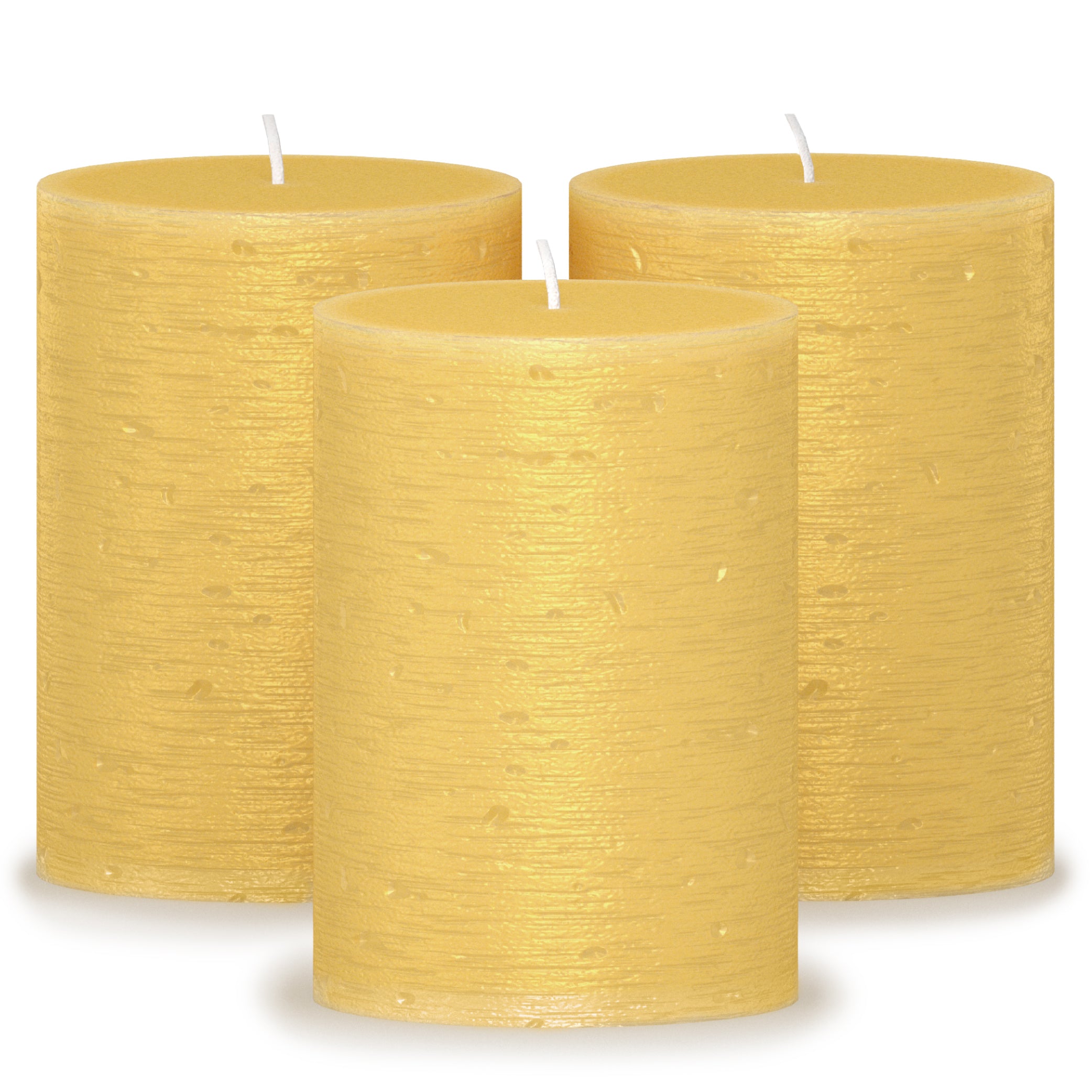 CANDWAX Gold Pillar Candles 4" - Set of 3pcs