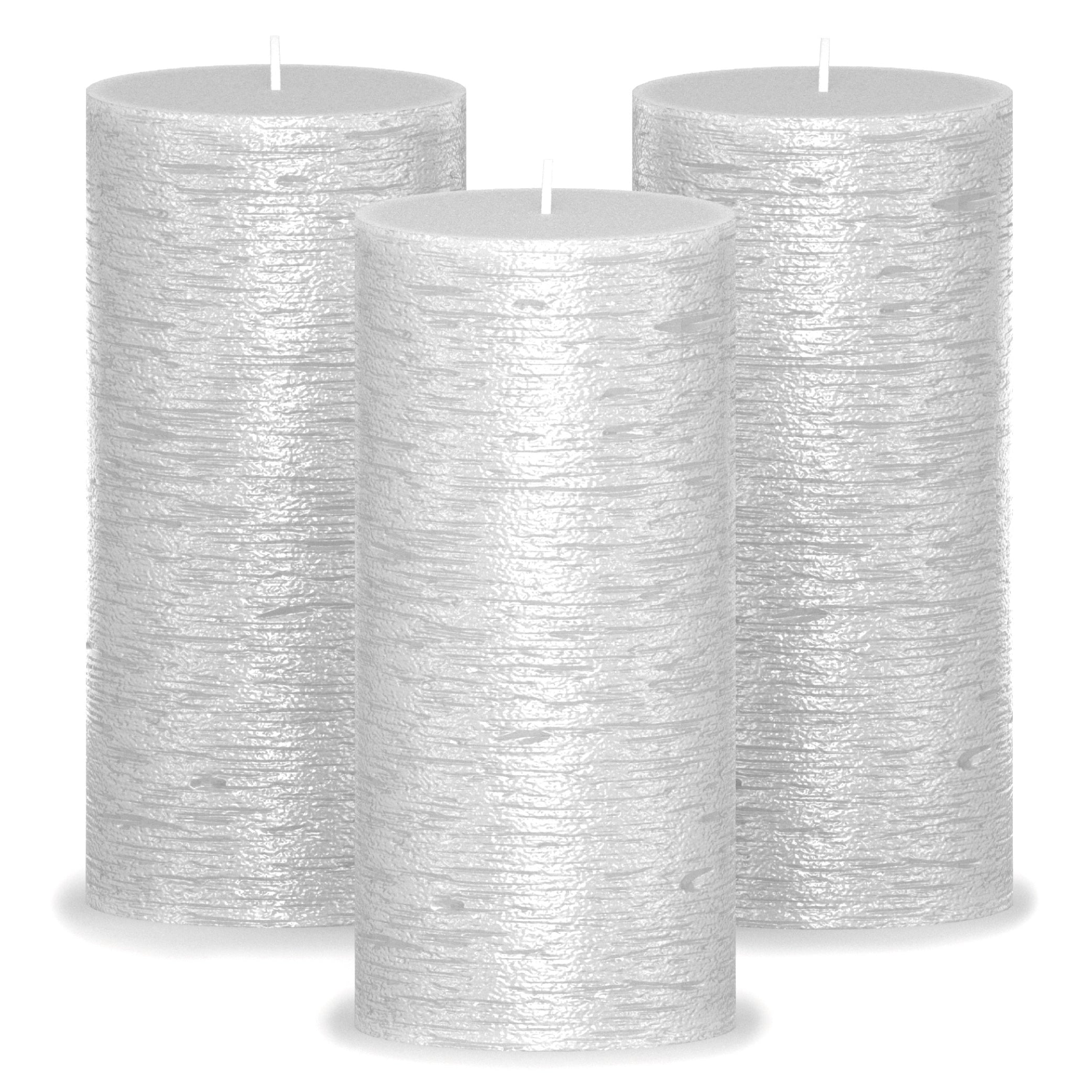 CANDWAX Silver Pillar Candles 6" - Set of 3pcs