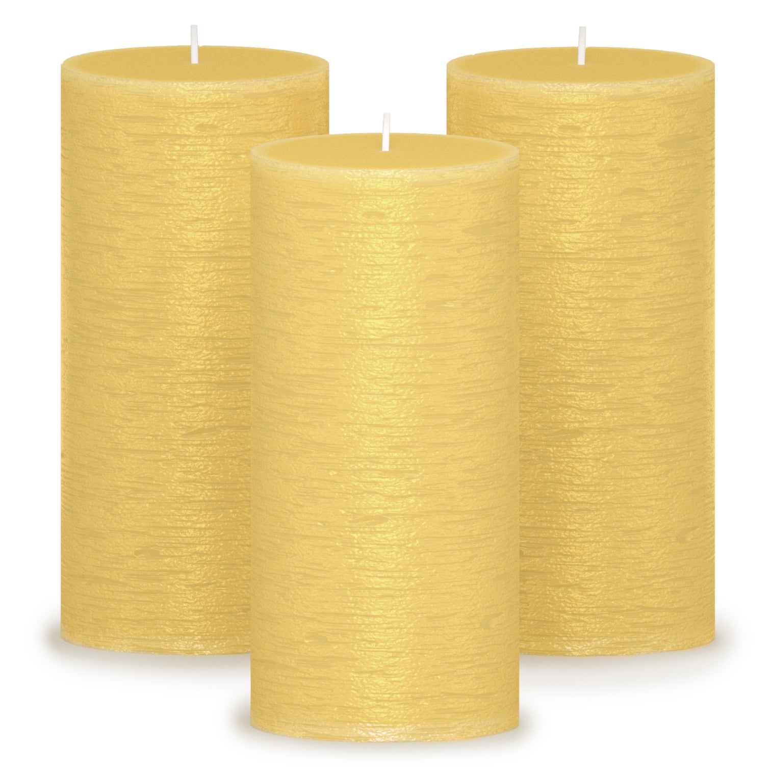 CANDWAX Gold Pillar Candles 6" Set of 3pcs