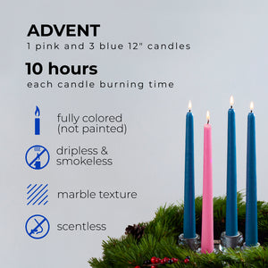 CANDWAX Blue Taper Advent Candles - Set of 4 pcs